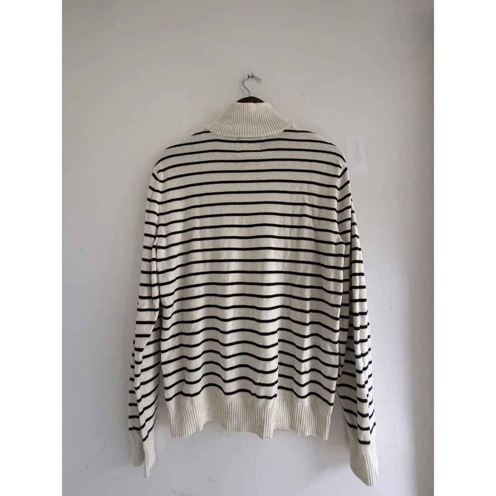 American Eagle Men M Striped Mock Neck Sweater Cotton Button Pullover Nautical